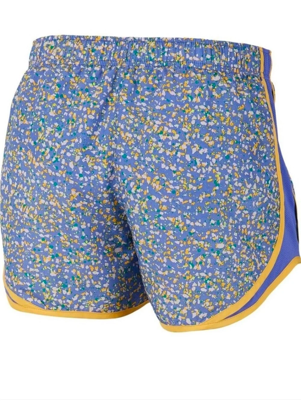 Nike Blue Floral Print Athletic Shorts with Yellow Trim